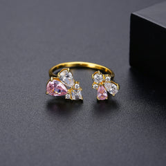 Pink Crystal & Cubic Zirconia Pear-Cut Open Ring