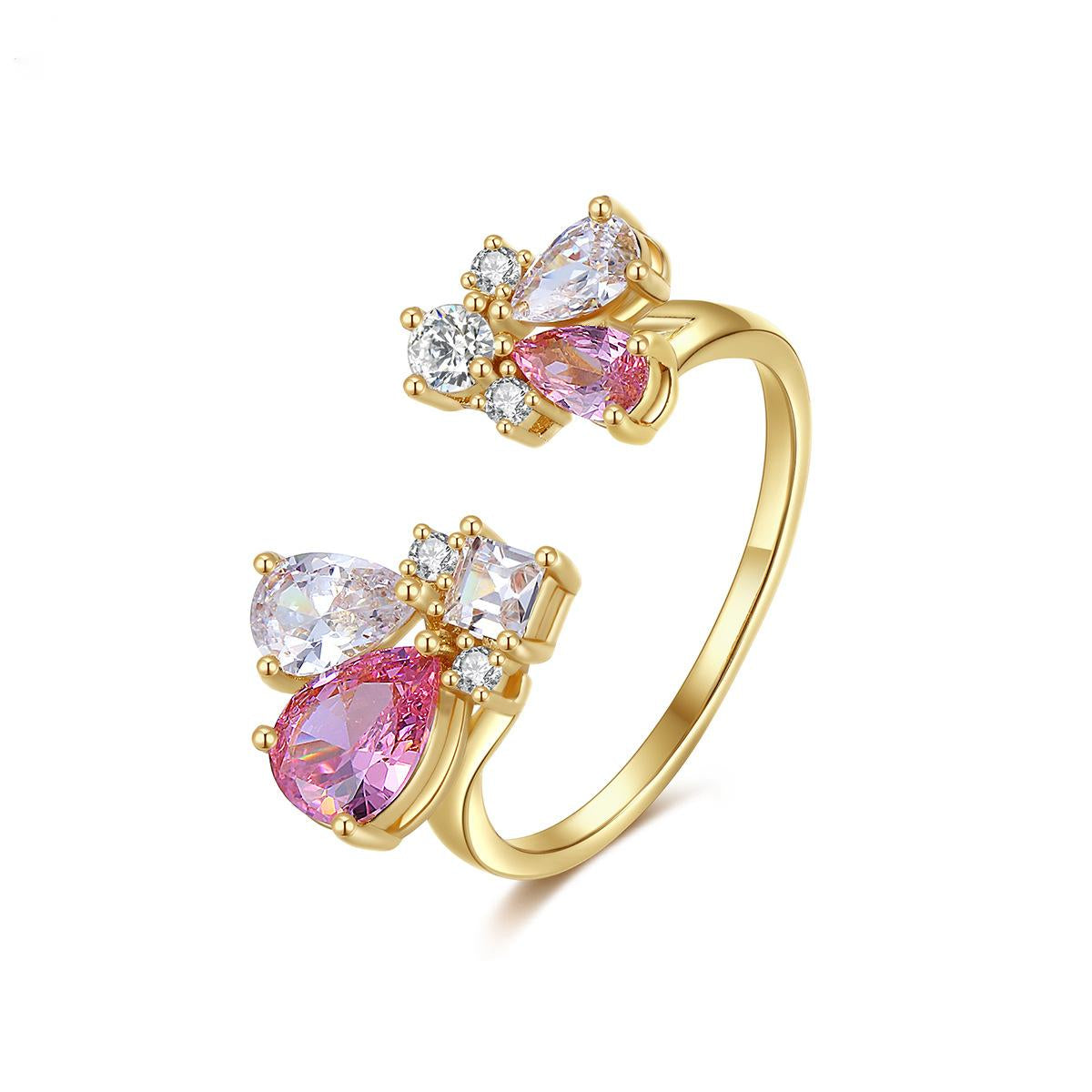 Pink Crystal & Cubic Zirconia Pear-Cut Open Ring