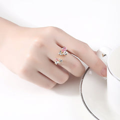 Pink Crystal & Cubic Zirconia Pear-Cut Open Ring