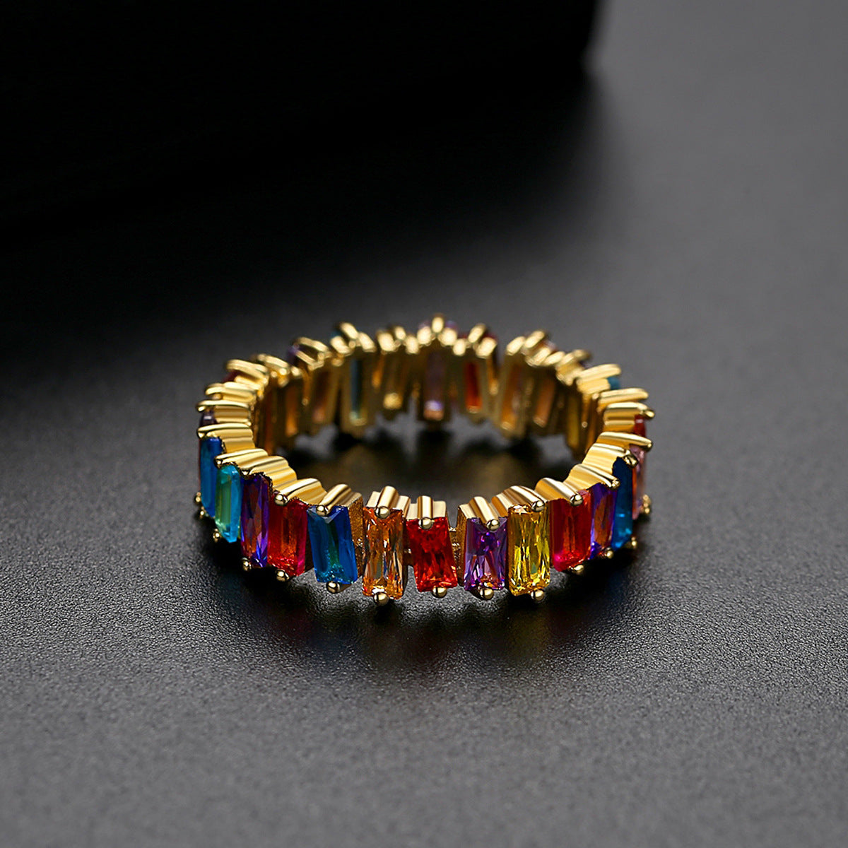 Multicolor Crystal & 18K Gold-Plated Baguette-Cut Ladder Band