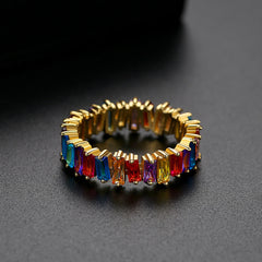 Multicolor Crystal & 18K Gold-Plated Baguette-Cut Ladder Band