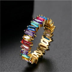 Multicolor Crystal & 18K Gold-Plated Baguette-Cut Ladder Band