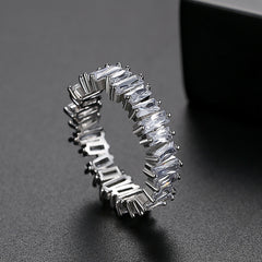 Crystal & Silver-Plated Ladder Band Ring