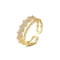 Crystal & 18K Gold-Plated Marquise-Cut Layered Open Ring