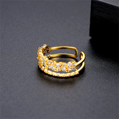 Crystal & 18K Gold-Plated Marquise-Cut Layered Open Ring