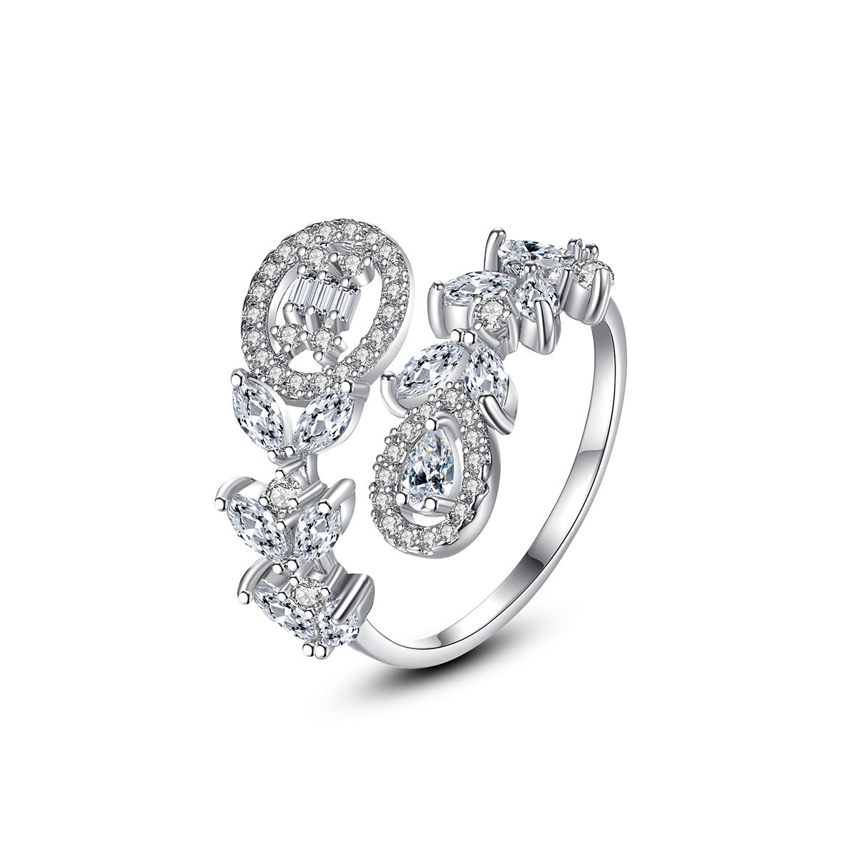 Crystal & Cubic Zirconia Silver-Plated Rattan Bypass Ring