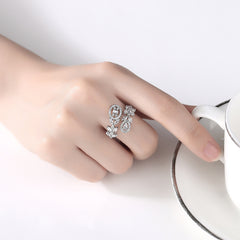 Crystal & Cubic Zirconia Silver-Plated Rattan Bypass Ring