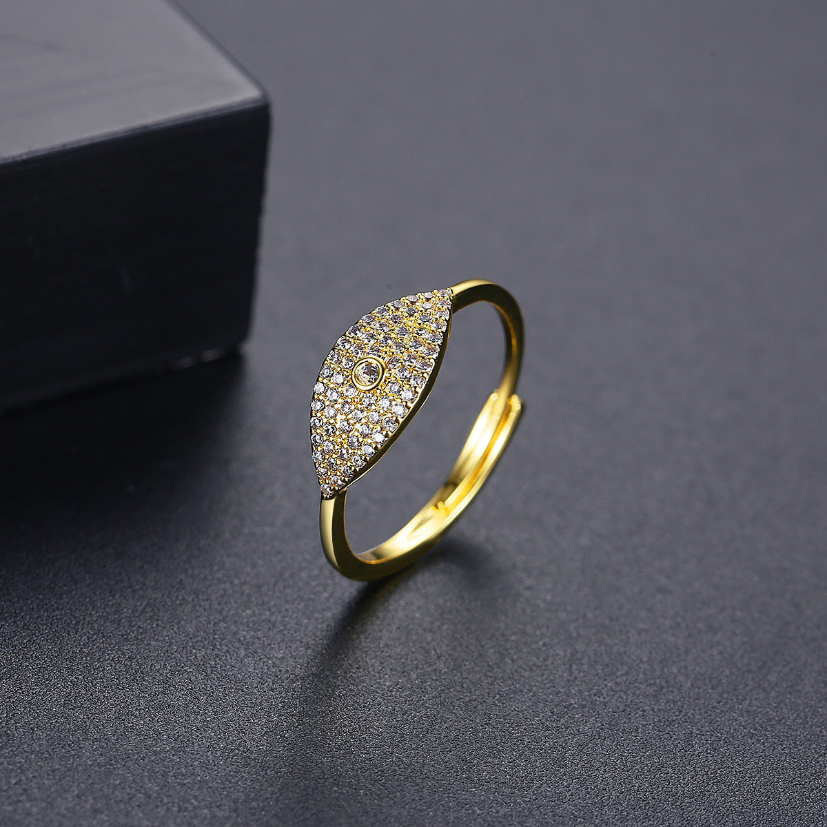 Cubic Zirconia & 18K Gold-Plated Eye Adjustable Ring