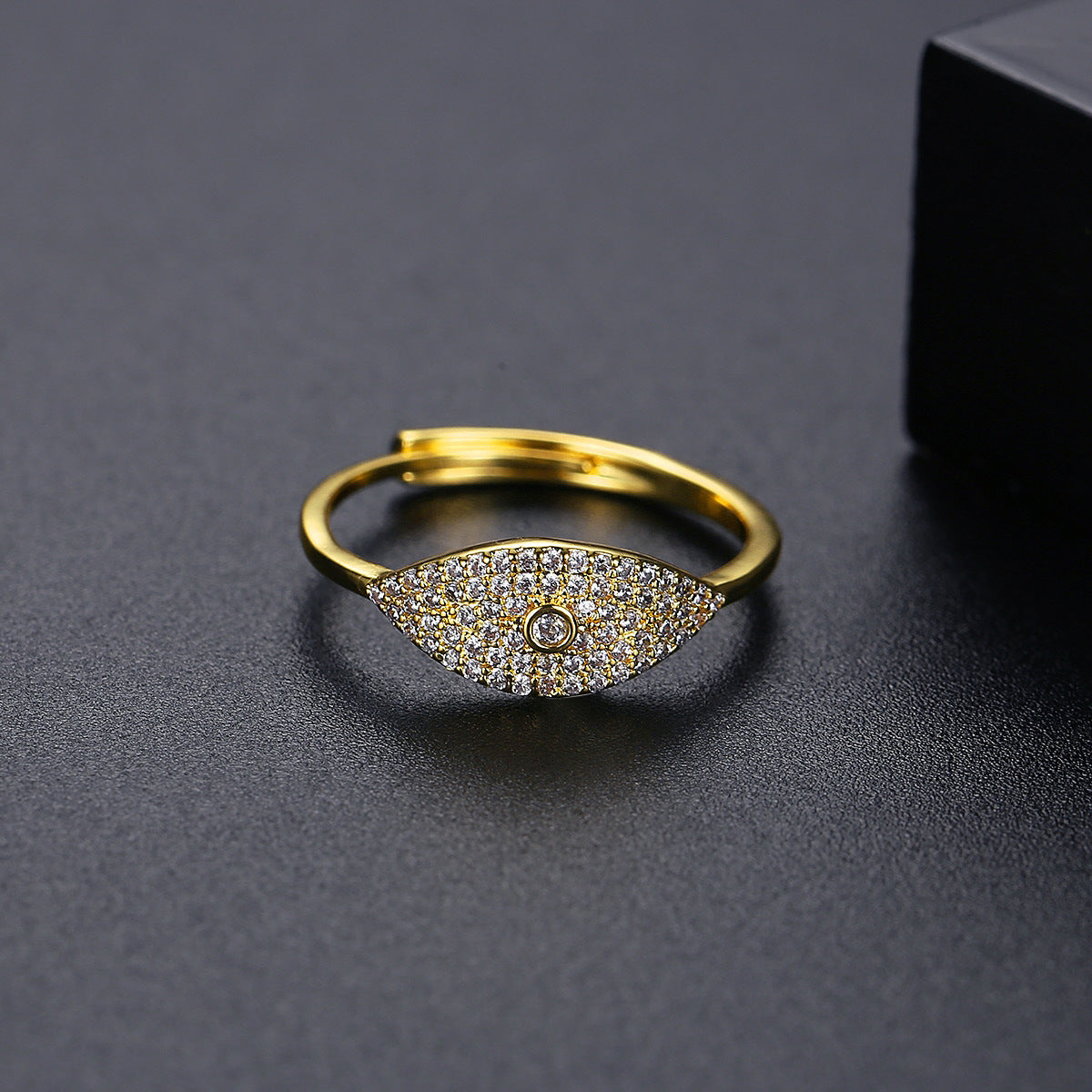 Cubic Zirconia & 18K Gold-Plated Eye Adjustable Ring