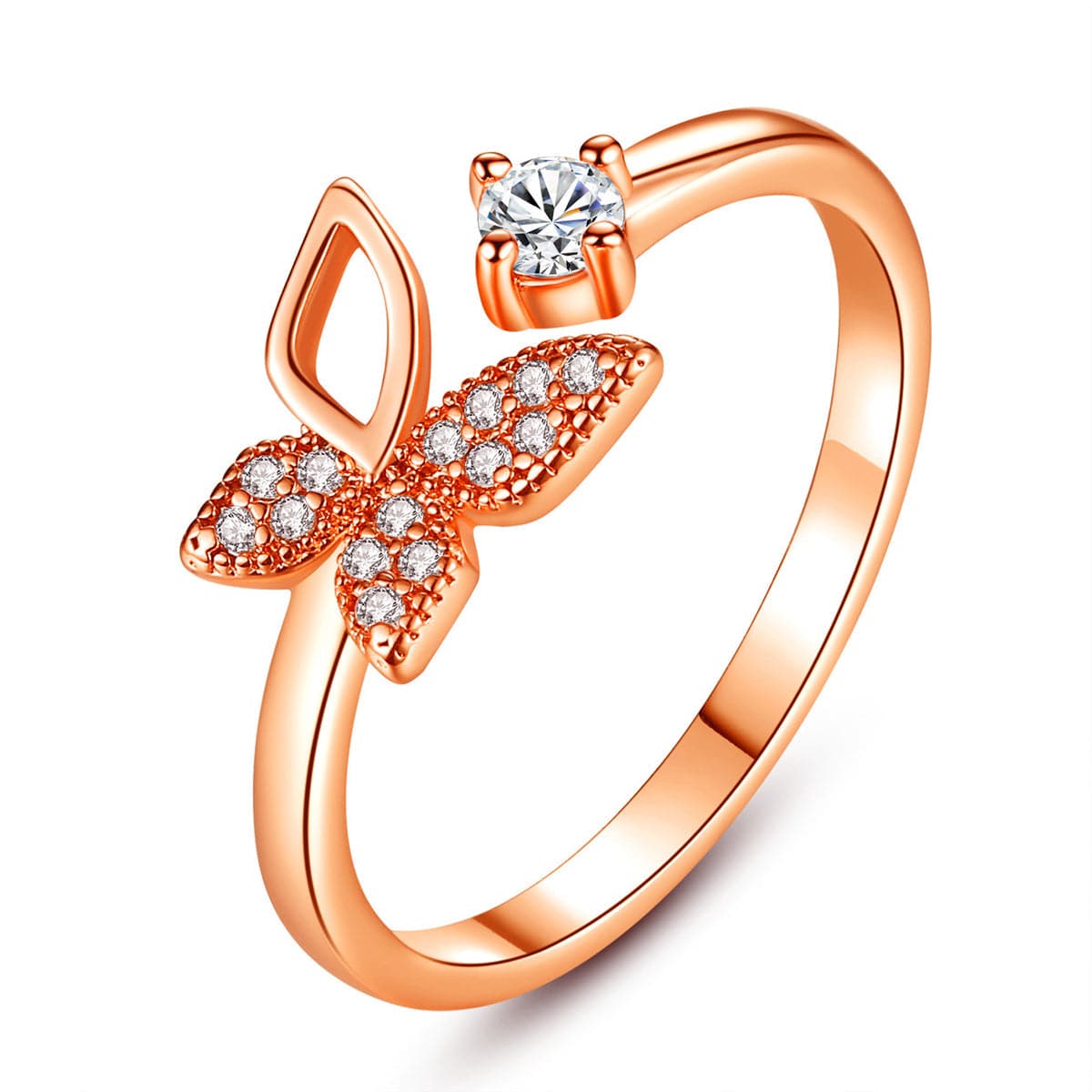 Cubic Zirconia & 18K Rose Gold-Plated Butterfly Bypass Ring