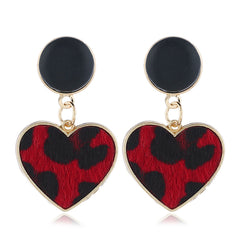 Red Gabardine & 18K Gold-Plated Leopard-Print Heart Leather Drop Earrings