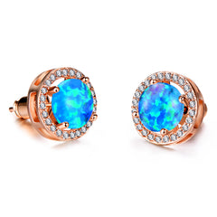 Blue Opal & Cubic Zirconia Round Halo Stud Earrings