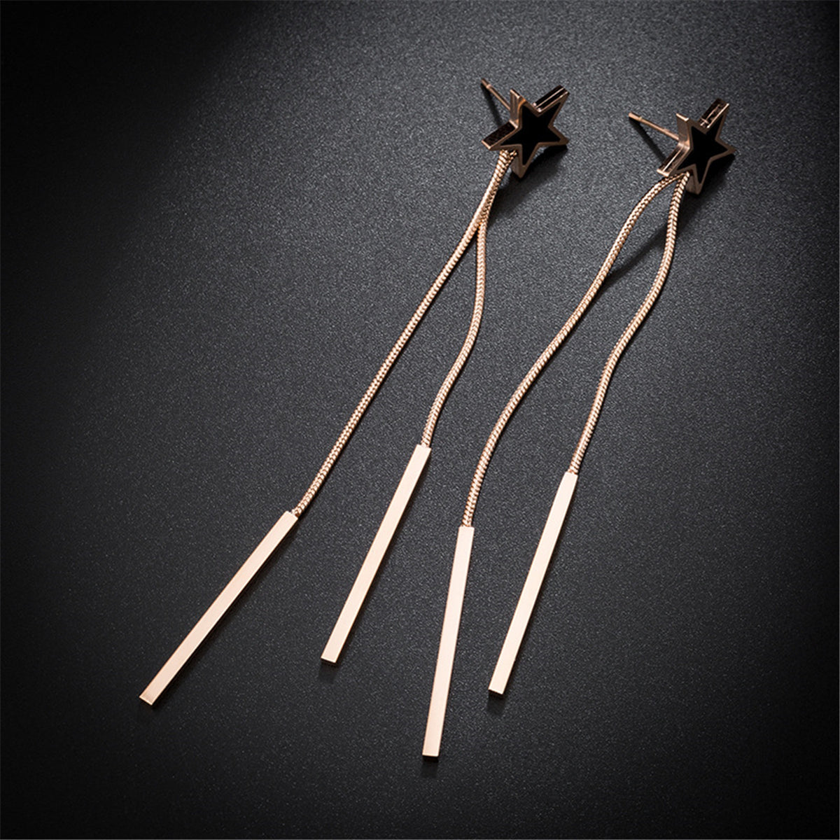 Black Acrylic & 18K Rose Gold-Plated Star Bar Tassel Drop Earrings