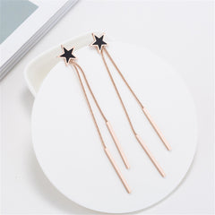 Black Acrylic & 18K Rose Gold-Plated Star Bar Tassel Drop Earrings