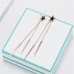 Black Acrylic & 18K Rose Gold-Plated Star Bar Tassel Drop Earrings