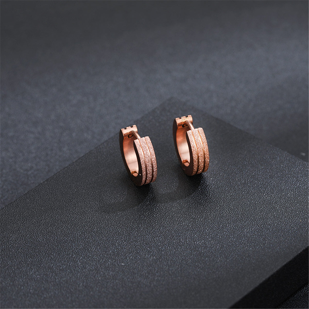 18K Rose Gold-Plated Frosted Huggie Earring