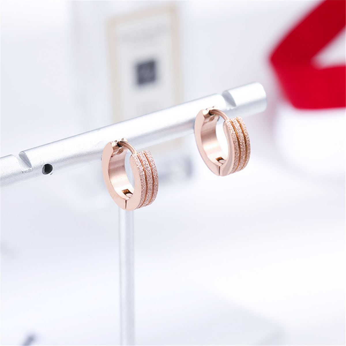 18K Rose Gold-Plated Frosted Huggie Earring