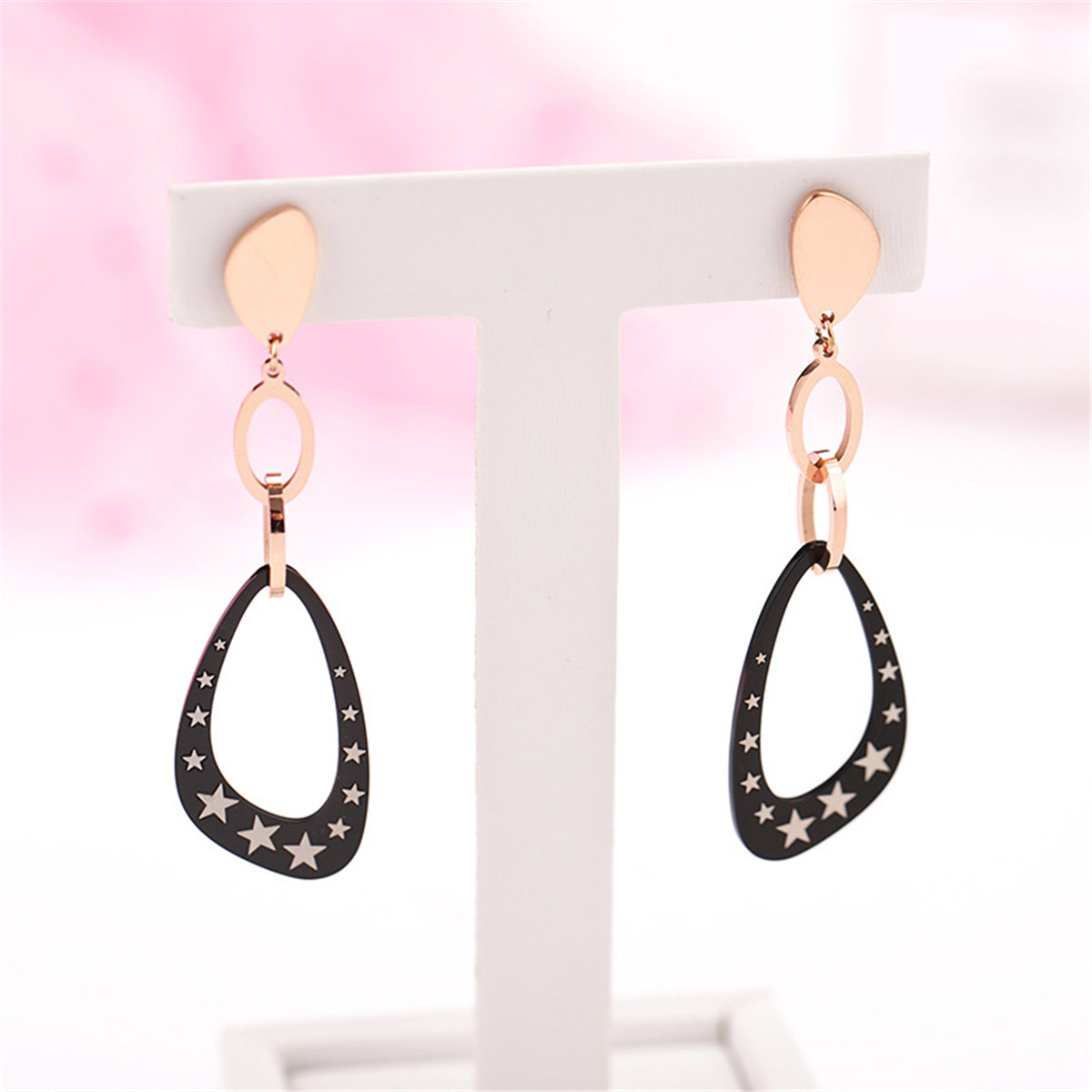 Black Acrylic & 18K Rose Gold-Plated Star Triangle Drop Earrings