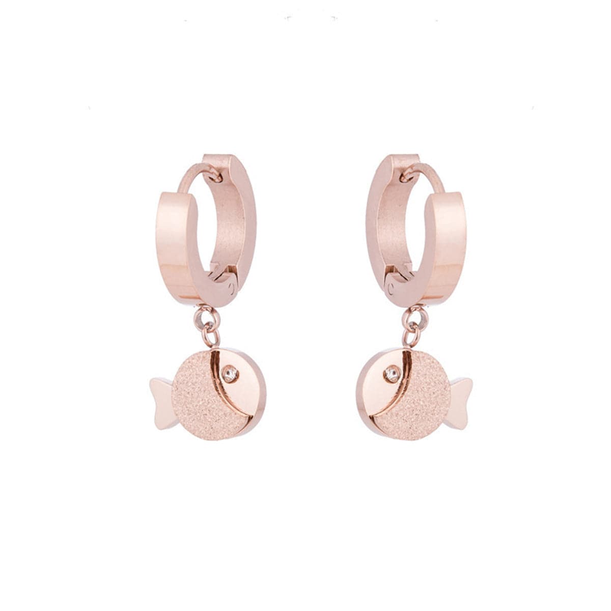 Cubic Zirconia & 18K Rose Gold-Plated Frosted Fish Huggie Earring