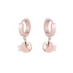 Cubic Zirconia & 18K Rose Gold-Plated Frosted Fish Huggie Earring