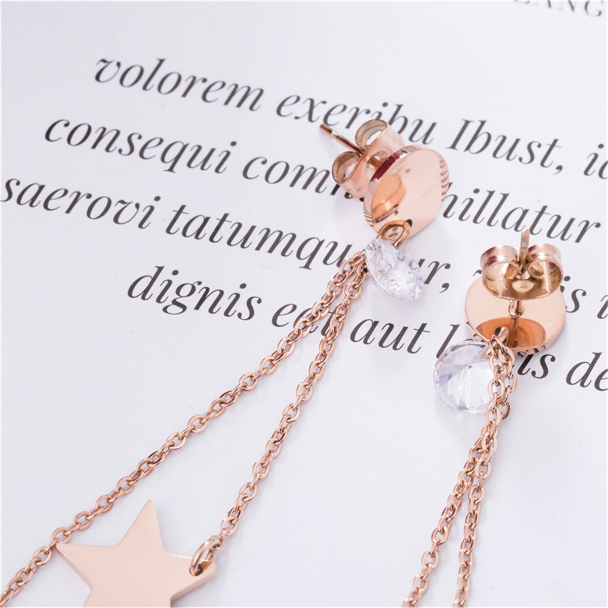 Cubic Zirconia & Acrylic 18K Rose Gold-Plated Double-Star Tassel Drop Earrings