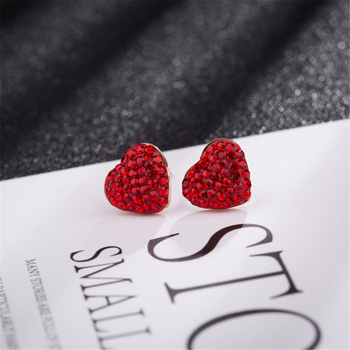 Red Cubic Zirconia & 18K Rose Gold-Plated Heart Stud Earrings