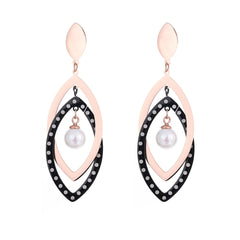 Black Acrylic & Pearl 18K Rose Gold-Plated Open Leaves Drop Earrings