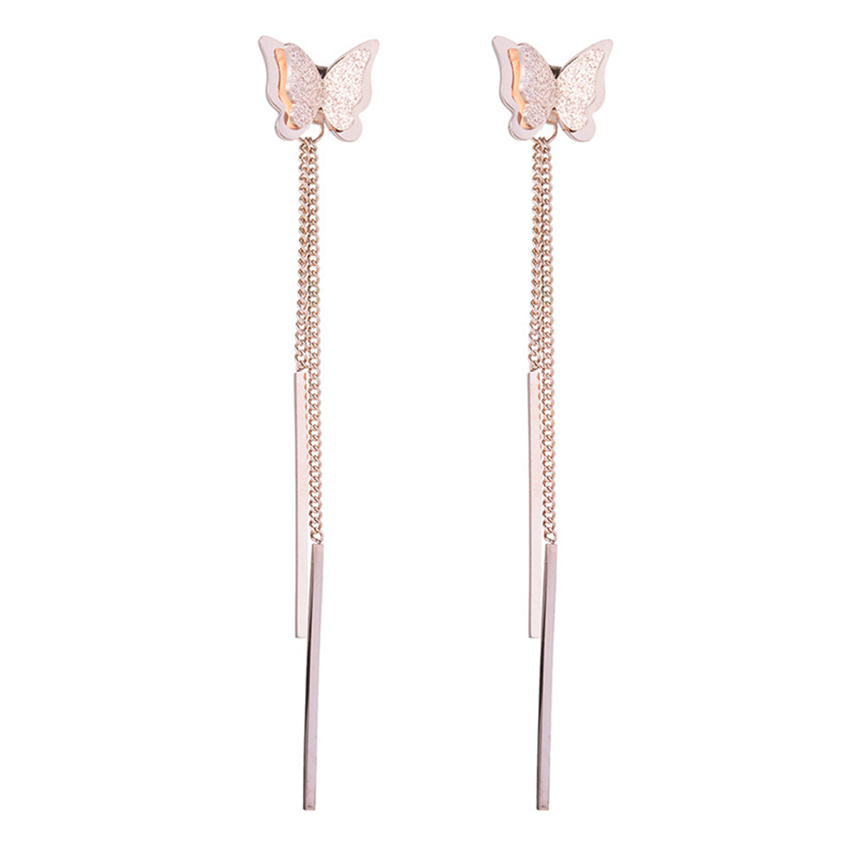 18K Rose Gold-Plated Frosted Butterfly Tassel Ear Jackets