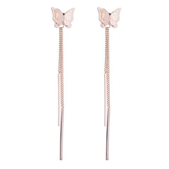 18K Rose Gold-Plated Frosted Butterfly Tassel Ear Jackets