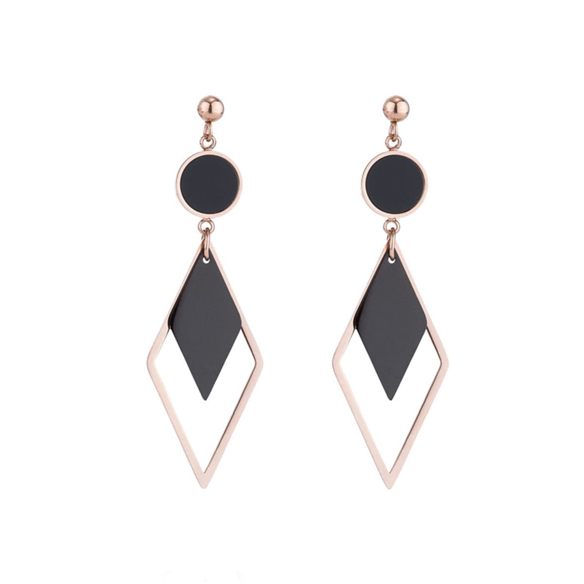 Black Acrylic & 18K Rose Gold-Plated Stacked Rhombus Drop Earrings