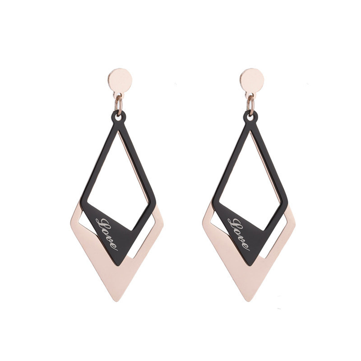 Black Acrylic & 18K Rose Gold-Plated 'Love' Stacked Rhombus Drop Earrings