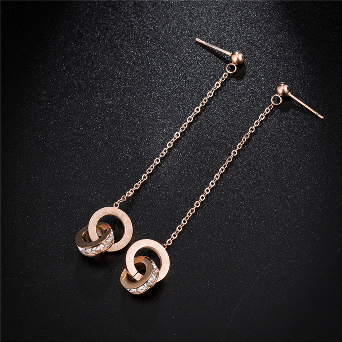 Clear Crystal & 18K Rose Gold-Plated Interlocked Roman Numeral Drop Earrings