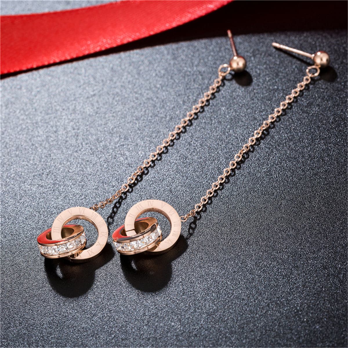 Clear Crystal & 18K Rose Gold-Plated Interlocked Roman Numeral Drop Earrings