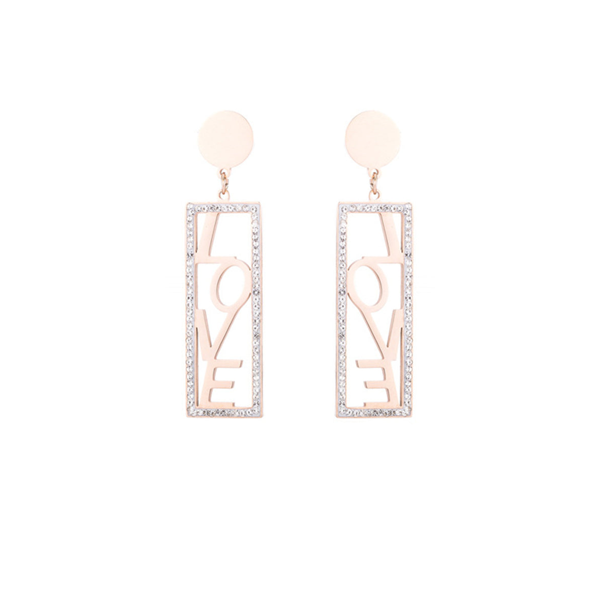 Cubic Zirconia & 18K Rose Gold-Plated 'Love' Rectangle Drop Earrings