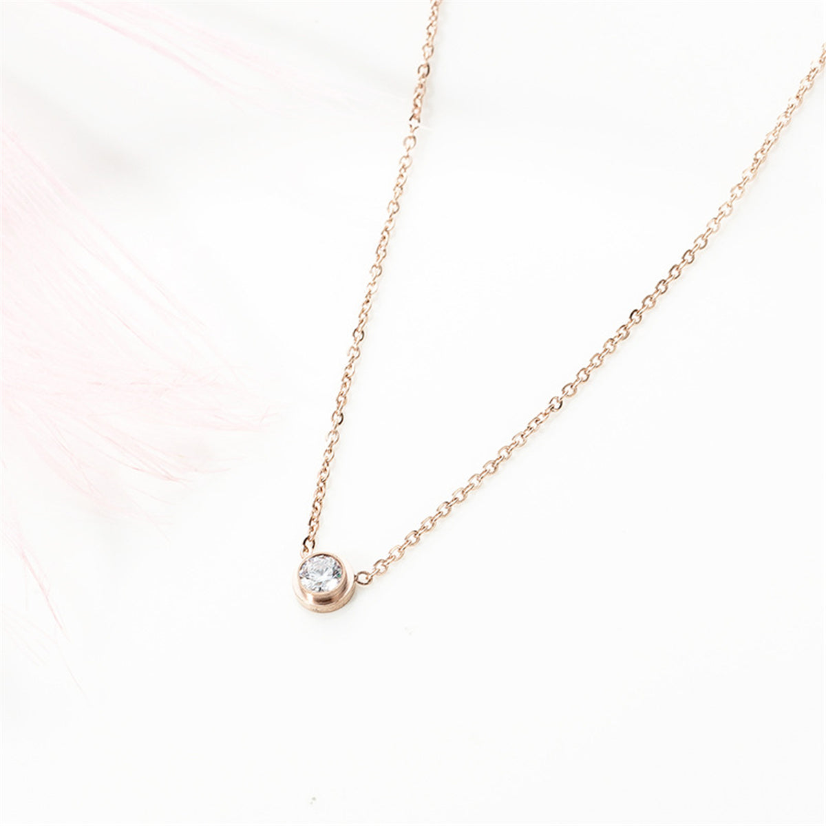 Cubic Zirconia & 18K Rose Gold-Plated Round Pendant Necklace