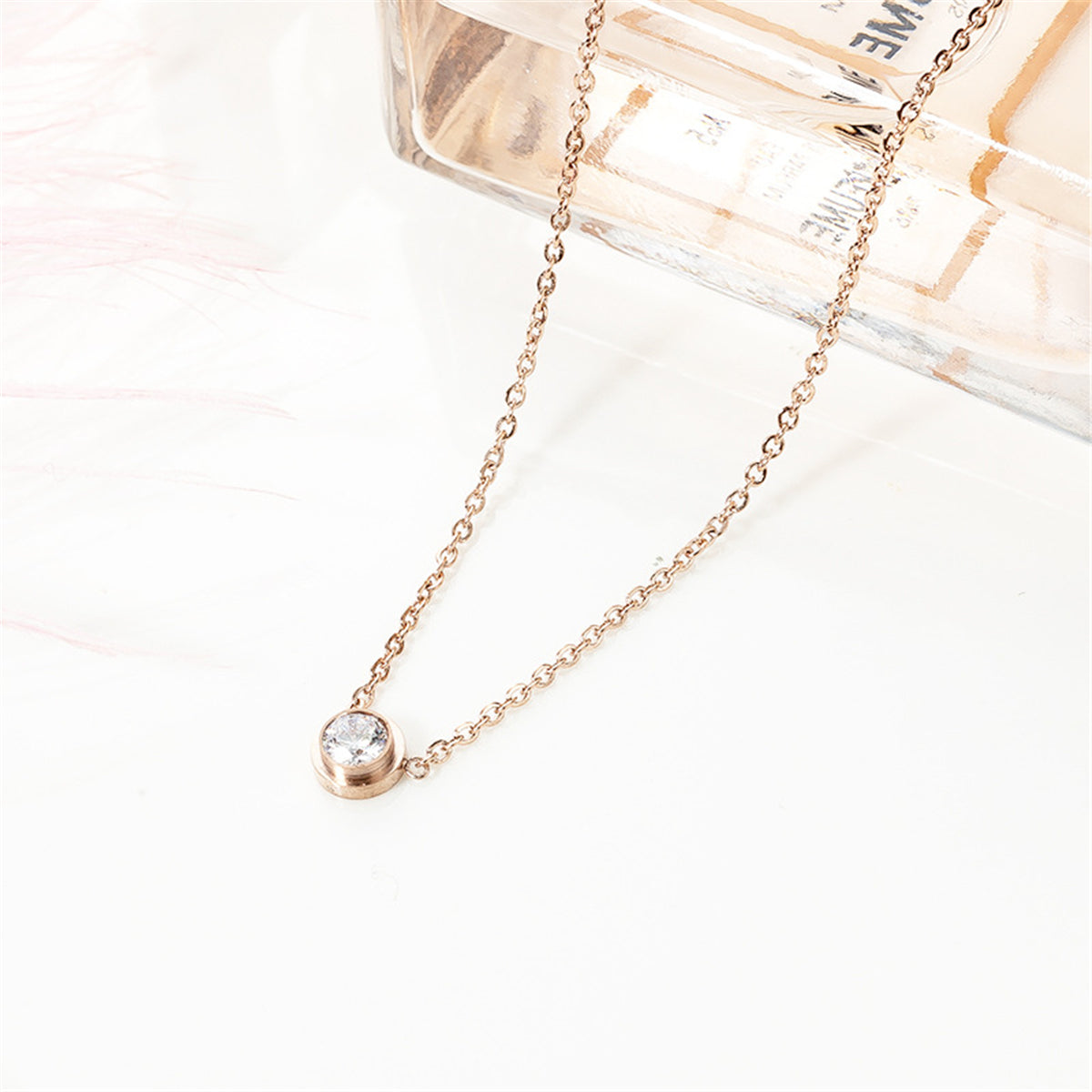 Cubic Zirconia & 18K Rose Gold-Plated Round Pendant Necklace