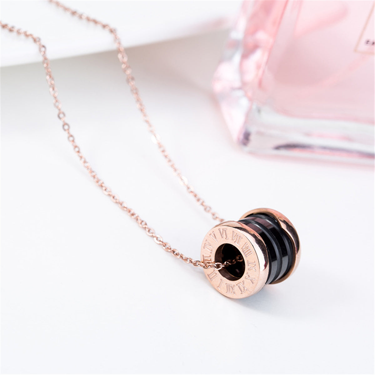 Black Ceramic & 18K Rose Gold-Plated Coil Pendant Necklace