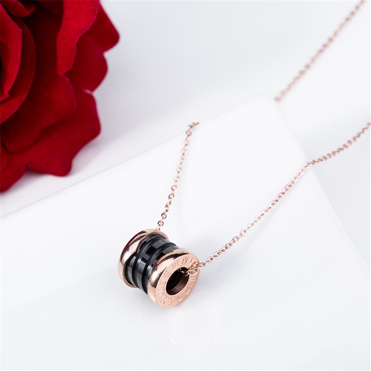 Black Ceramic & 18K Rose Gold-Plated Coil Pendant Necklace