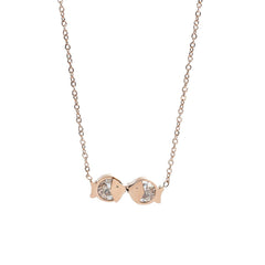 Clear Cubic Zirconia & 18K Rose Gold-Plated Double-Fish Pendant Necklace