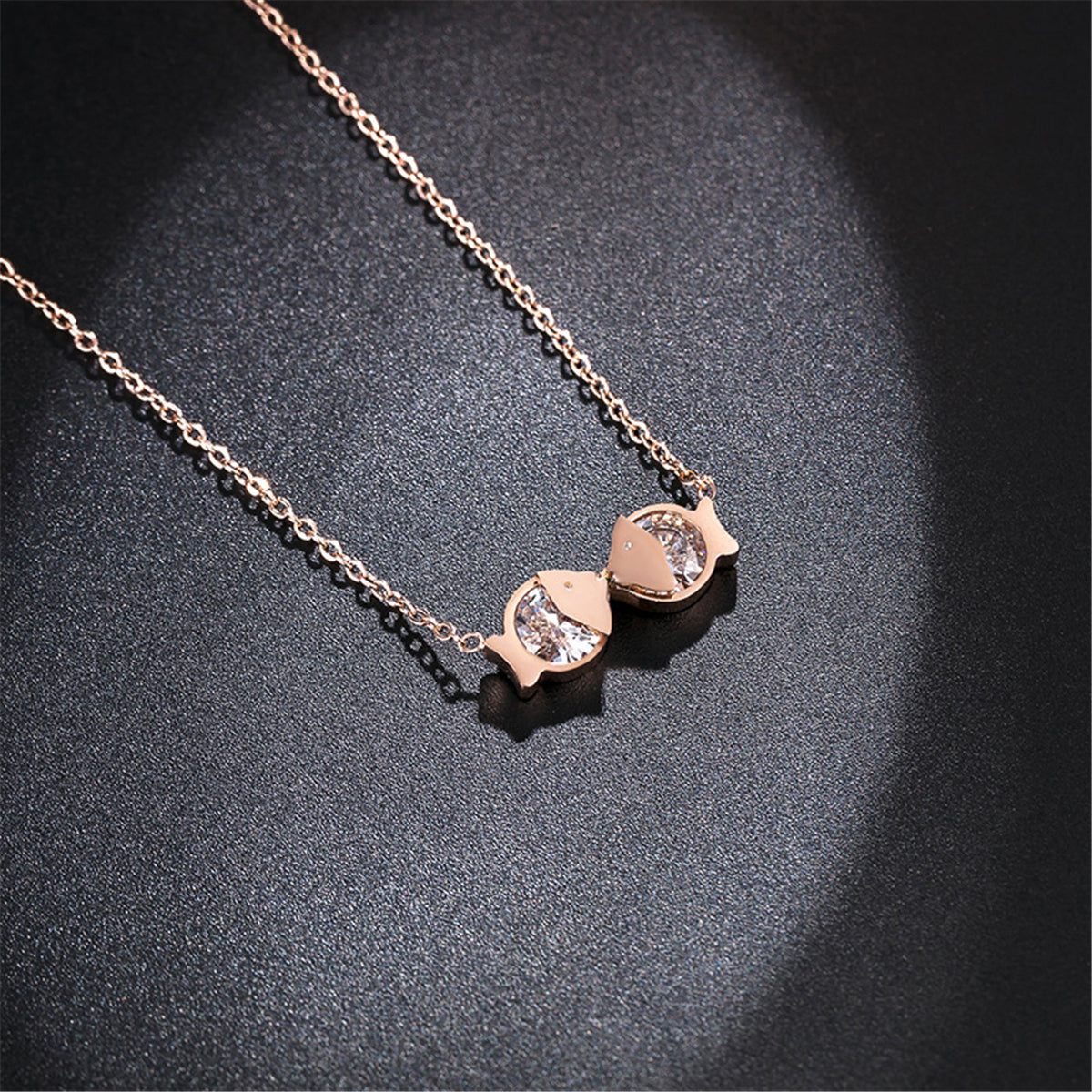 Clear Cubic Zirconia & 18K Rose Gold-Plated Double-Fish Pendant Necklace