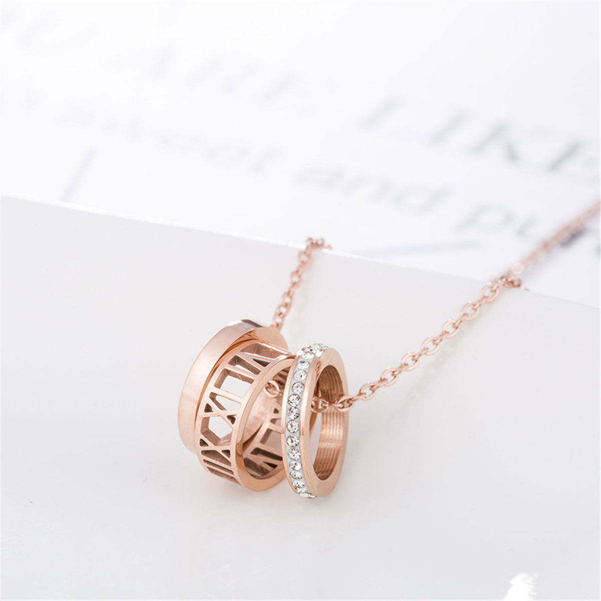 Cubic Zirconia & 18K Rose Gold-Plated Roman Numeral Pendant Necklace