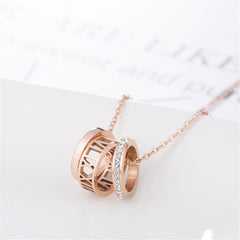 Cubic Zirconia & 18K Rose Gold-Plated Roman Numeral Pendant Necklace