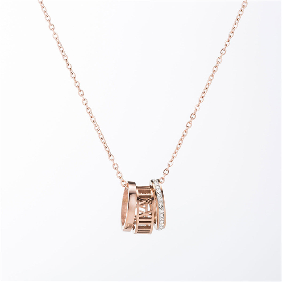 Cubic Zirconia & 18K Rose Gold-Plated Roman Numeral Pendant Necklace