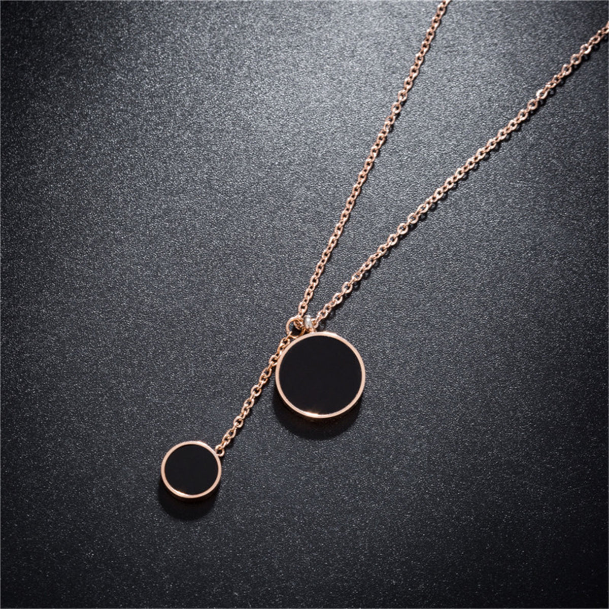 Black Acrylic & 18K Rose Gold-Plated Double Round Lariat Pendant Necklace