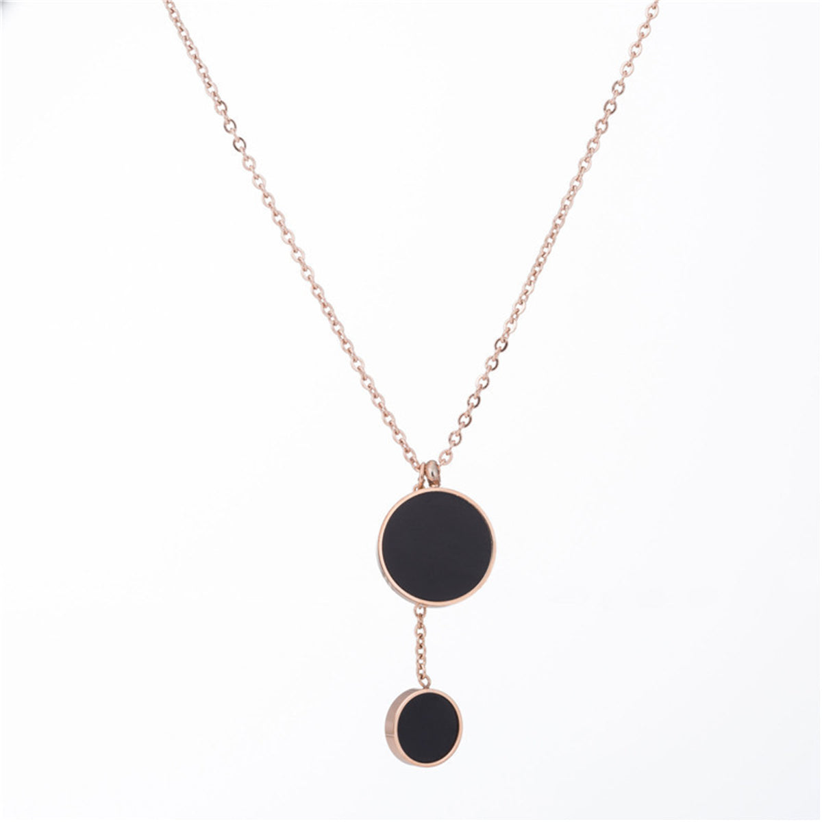 Black Acrylic & 18K Rose Gold-Plated Double Round Lariat Pendant Necklace