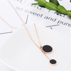 Black Acrylic & 18K Rose Gold-Plated Double Round Lariat Pendant Necklace