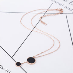 Black Acrylic & 18K Rose Gold-Plated Double Round Lariat Pendant Necklace