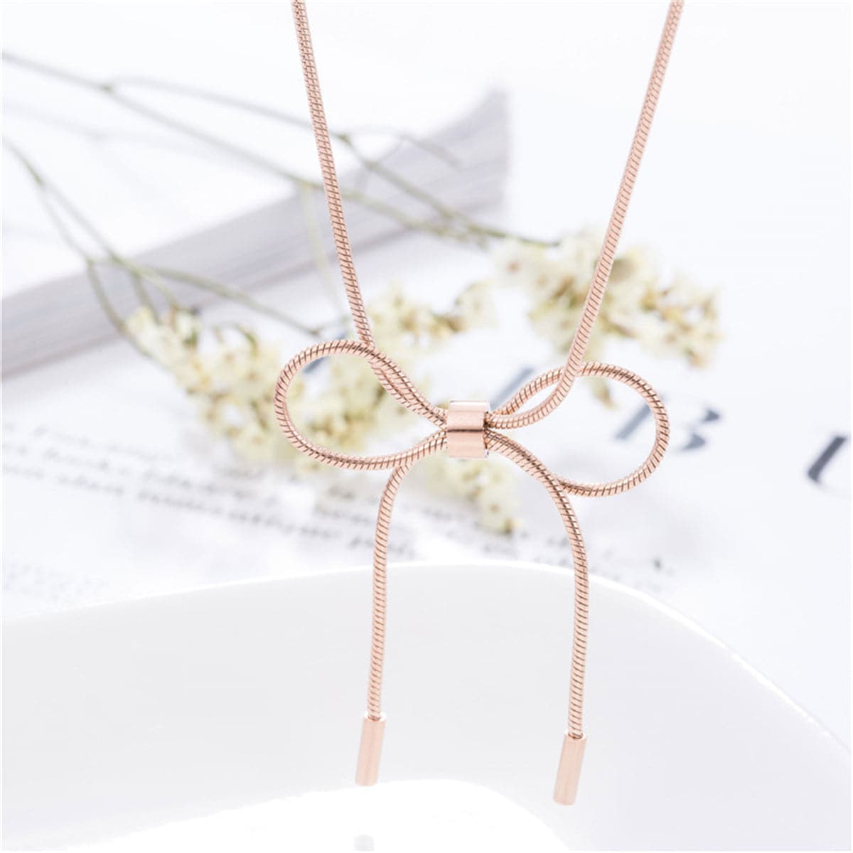 18K Rose Gold-Plated Bow Pendant Necklace