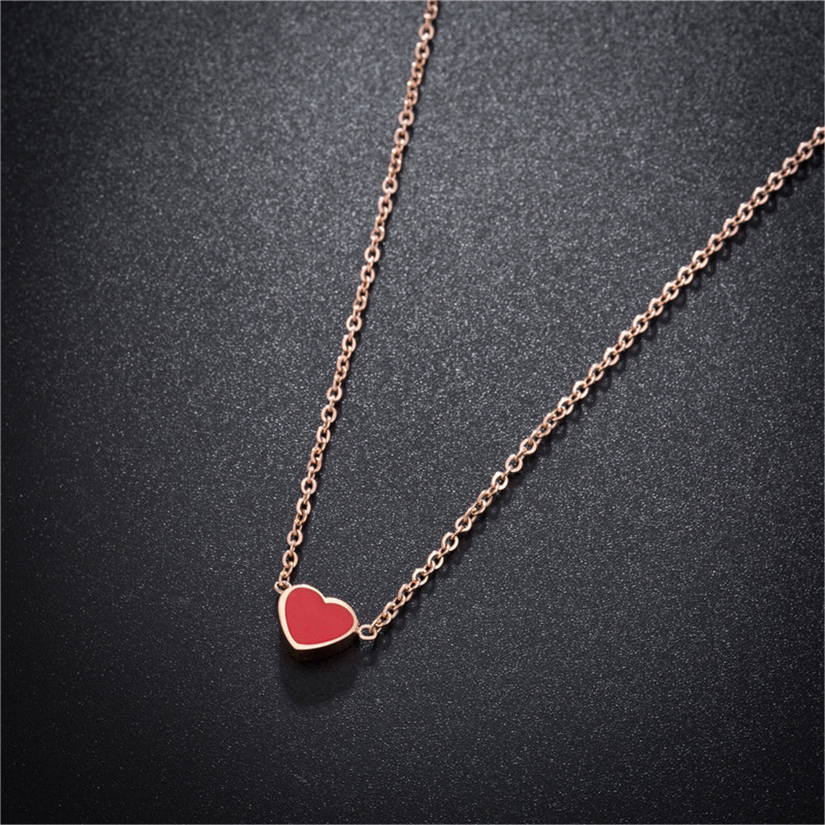 Red Enamel & 18K Rose Gold-Plated Heart Pendant Necklace