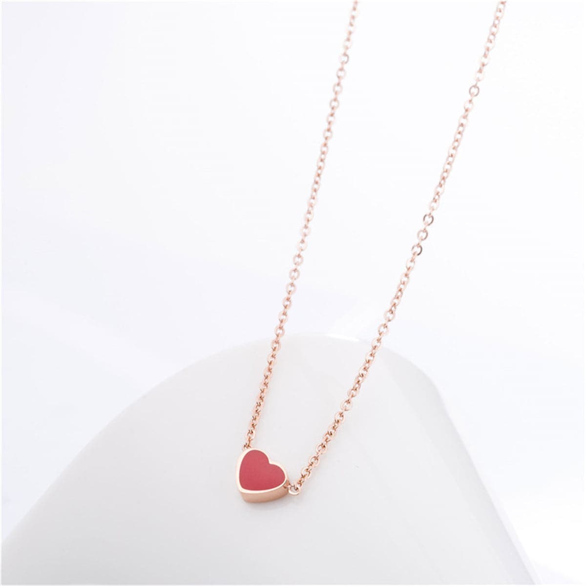 Red Enamel & 18K Rose Gold-Plated Heart Pendant Necklace